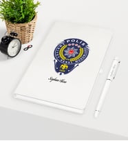 BK Gift Kişiye Özel Polis Temalı Beyaz Defter Kalem Seti - 2