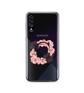 Pembe Çiçekli Harf Tasarım Süper Şeffaf Silikon Telefon Kılıfı Samsung A30s Ç-Ha