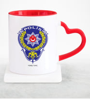 BK Gift Kişiye Özel Mesleki Polis Kırmızı Kalpli Kupa Bardak  2
