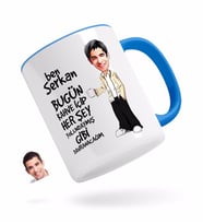 BK Gift Kişiye Özel Erkek Her Şey Yolundaymış Gibi Karikatürlü Mavi Kupa Bardak-3