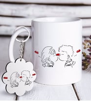 BK Gift Kişiye Özel Sevgililer Günü Beyaz Kupa ve Anahtarlık Hediye Seti-103 (Model 1)