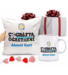 Coğrafya Öğretmeni Bardağı ve Yastığı Hediye Seti (Model 1)