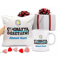 Coğrafya Öğretmeni Bardağı ve Yastığı Hediye Seti (Model 1)