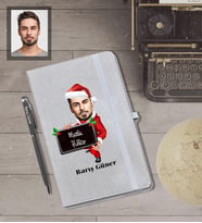 Kişiye Özel Yılbaşı Erkek Karikatürlü Gri Defter Kalem Hediye Seti Model-3