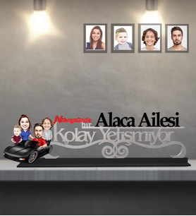 Kişiye Özel Aile Karikatürlü Kolay Yetişmiyor Ahşap Biblo  Mod-8