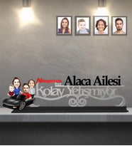 Kişiye Özel Aile Karikatürlü Kolay Yetişmiyor Ahşap Biblo  Mod-8