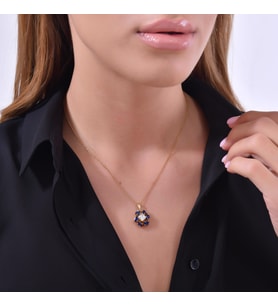 925 Ayar Gümüş Helezon Çiçekli Safir Taşlı Kolye