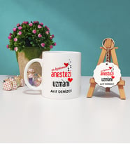 En Karizma Anestezi Uzmanı Hediye Kupa Bardak ve Ahşap Anahtarlık Hediye Seti