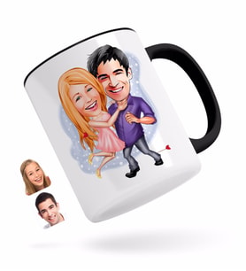 BK Gift Kişiye Özel Sevgililer Karikatürlü Siyah Kupa Bardak-3