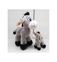 Oyuncak Peluş Yavrulu İkili 28 cm Eşek 15 cm (Gri-Beyaz)
