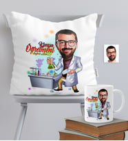 BK Gift Kişiye Özel Bay Kimya Öğretmeni Temalı Karikatürlü Yastık Kupa Seti - 2