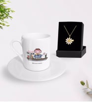 BK Gift Kişiye Özel Anasınıfı Öğretmeni Türk Kahvesi Fincanı ve İsimli Papatya Kolye Hediye Seti-3 (Model 1)