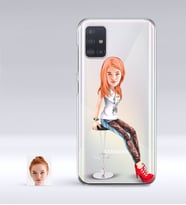 BK Gift Kişiye Özel Bayan Karikatürlü Samsung Galaxy A51 İnce Şeffaf Silikon Telefon Kapağı-39 (Beyaz)