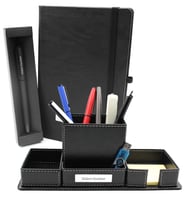 Kişiye Özel Siyah Defter & Siyah Mat Roller Kalem & Masaüstü Kalemlik Hediye Seti (Siyah)