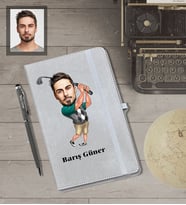 Kişiye Özel Golfçü Karikatürlü Gri Defter Kalem Hediye Seti  Bay-1