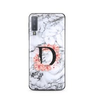 Mermer Çiçekli Harf Tasarım Süper Şeffaf Silikon Telefon Kılıfı Samsung A7 (2018