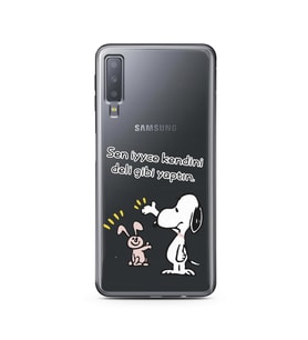Snoopy Tasarımlı Süper Şeffaf Silikon Telefon Kılıfı Samsung A7 (2018)