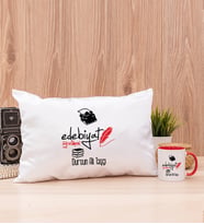 Edebiyat Öğretmeni Dikdörtgen Yastık ve Kırmızı Kupa Bardak