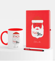 BK Gift Kişiye Özel Yılbaşı Noel Baba Temalı Kırmızı Defter Kalem Kupa Seti - 2