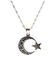 Otantik Ay Yıldız Bayan Gümüş Kolye Orta Boy