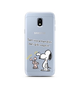 Snoopy Tasarımlı Süper Şeffaf Silikon Telefon Kılıfı Samsung J3 Pro