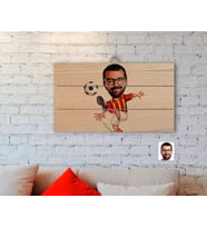 BK Gift Kişiye Özel Sarı Kırmızı Futbolcu Karikatürlü Otantik Ahşap Palet Tablo-1