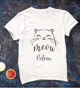 Kişiye Özel Kedi Tişörtü Meow