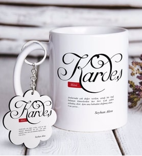 BK Gift Kişiye Özel Mânâ Kardeş Beyaz Kupa ve Anahtarlık Hediye Seti (Model 1)