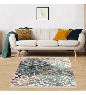 Yaprak Desenli Batik Renk Geçişli Dijital Baskı Kaymaz Taban Yıkanabilir Modern Salon Halı ve Yolluk (Su Yeşili)
