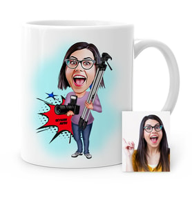 BK Gift Kişiye Özel Bayan Profesyonel Fotoğrafçı Karikatür Beyaz Kupa Bardak  1