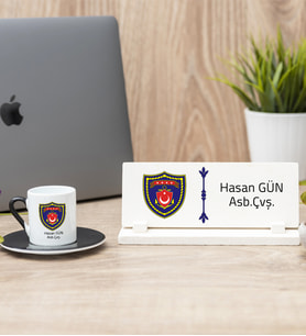 Deniz Kuvvetleri Siyah Türk Kahvesi Fincanı Ve Masa İsimliği Hediye Seti