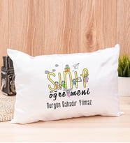 Sınıf Öğretmeni Dikdörtgen Saten Yastık (Beyaz)