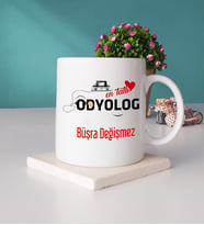 Mesajlı Odyolog Tasarımlı Kişiye Özel Odyolog Kupa Bardak ve Taş Bardak Altlığı Hediye Seti