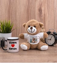 Sevgililere Özel İsim Yazılı Sihirli Kupa Bardak ve Peluş Ayıcık
