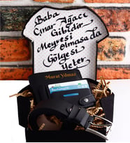 Kişiye Özel Gömlek Kutulu Babaya Sevgiliye Cüzdan Kartlık Kemer Hediye Seti (Siyah)