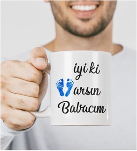 İyi Ki Varsın Babacım Bebek Ayak İzi Kupa Bardak Baba Doğum Günü Hediye