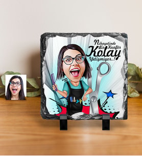 BK Gift Kişiye Özel Bayan Kuaför Karikatürlü Dekoratif Doğal Taş  1