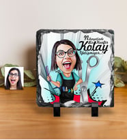 BK Gift Kişiye Özel Bayan Kuaför Karikatürlü Dekoratif Doğal Taş  1