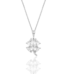 Söğütlü Silver Gümüş zirkon taşlı yonca modeli kolye SGTL10089BEYAZ