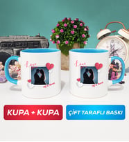 İkili Sevgiliye Sevgililer Günü Hediyesi 7 Kupa Bardak Mavi