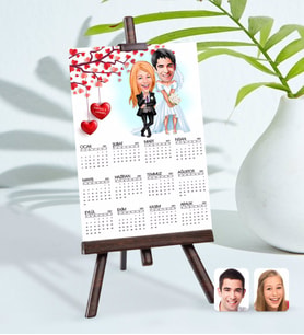 BK Gift Kişiye Özel 15x21 cm Fotoğraf Kartlı Sevgililer Karikatürlü Şövaleli 2024 Takvim -16 (Beyaz)