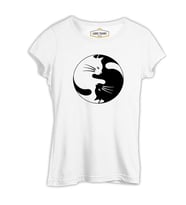 Yin Yang - Kedi Beyaz Kadın Tshirt