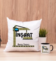 İnşaat Teknikeri Kare Yastık ve Siyah Kupa Bardak