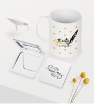 BK Gift Kişiye Özel Edebiyat Öğretmeni Temalı Beyaz Kupa Ayna Seti - 1