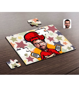 BK Gift Kişiye Özel Erkek Chef Karikatürlü Ahşap Puzzle-11