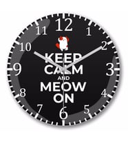 Kedi Cats Keep Calm and Meow On  Duvar Saati Bombeli Gercek Cam