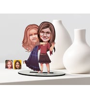 BK Gift Kişiye Özel Kız Kardeşler Karikatürlü Ahşap Biblo Model-6 (Beyaz)