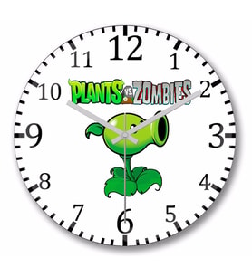 Peashooter Plants ve  Zombies Duvar Saati Bombeli Gercek Cam