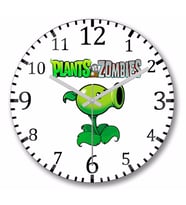 Peashooter Plants ve  Zombies Duvar Saati Bombeli Gercek Cam