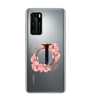 Pembe Çiçekli Harf Tasarım Süper Şeffaf Silikon Telefon Kılıfı Huawei P40 J-Harf